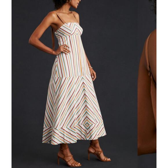 Maeve Anthropologie Retro Striped Square Neck Midi Maxi Dress 6 - Picture 1 of 8